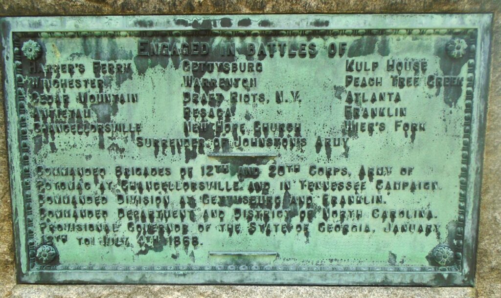 MAJ. GEN. THOMAS H. RUGER WAR MEMORIAL PLAQUE
