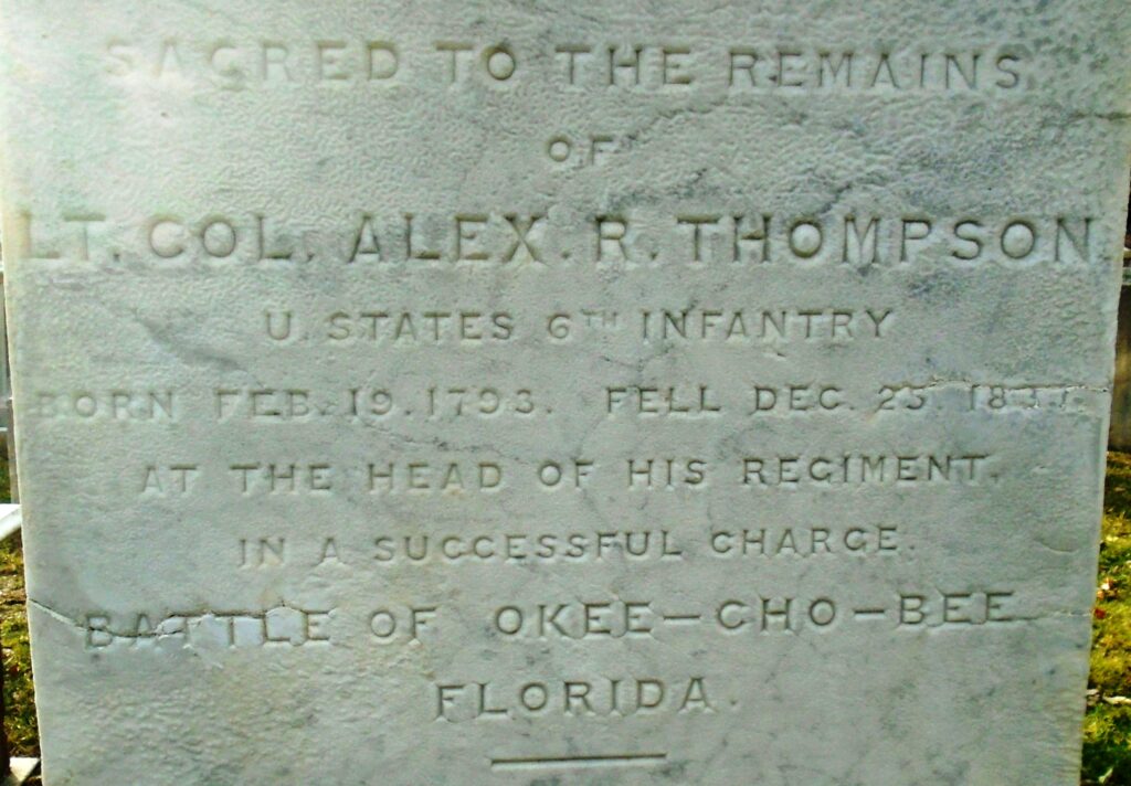 LT. COL. ALEX R. THOMPSON WAR MEMORIAL CEMETERY STONE CLOSE-UP