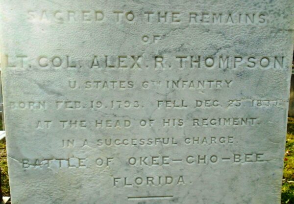 LT. COL. ALEX R. THOMPSON WAR MEMORIAL CEMETERY STONE CLOSE-UP