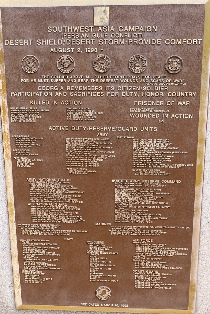 SOUTHWEST ASIA CAMPAIGN WAR MEMORIAL PLAQUE