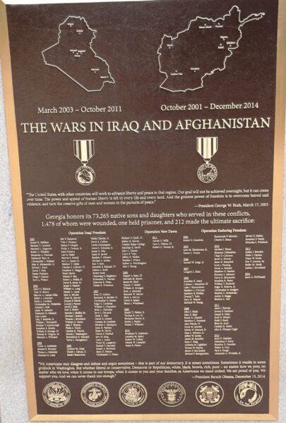 THE WARS IN IRAQ AND AFGHANISTAN MEMORIAL PLAQUE
