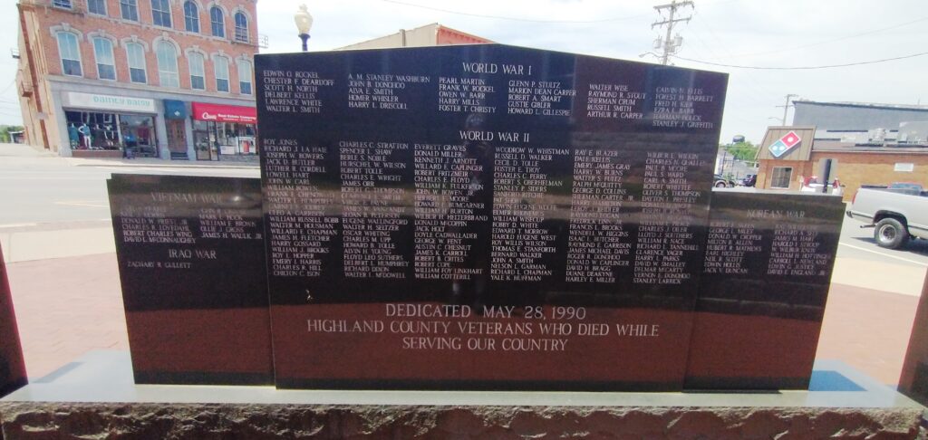 HIGHLAND COUNTY VETERANS MEMORIAL CENTER STONE BACK
