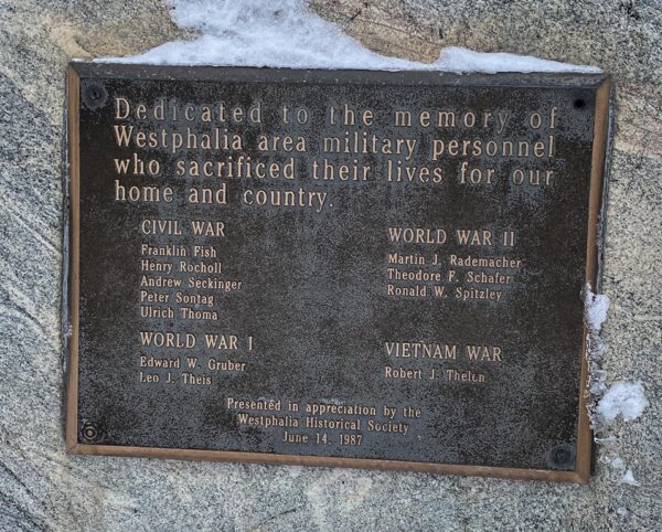 WESTPHALIA SUPREME SACRIFICE VETERANS MEMORIAL PLAQUE