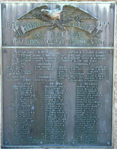 CO. I. FIRST REGT. NEW YORK VOLUNTEER INFANTRY MEMORIAL PLAQUE B