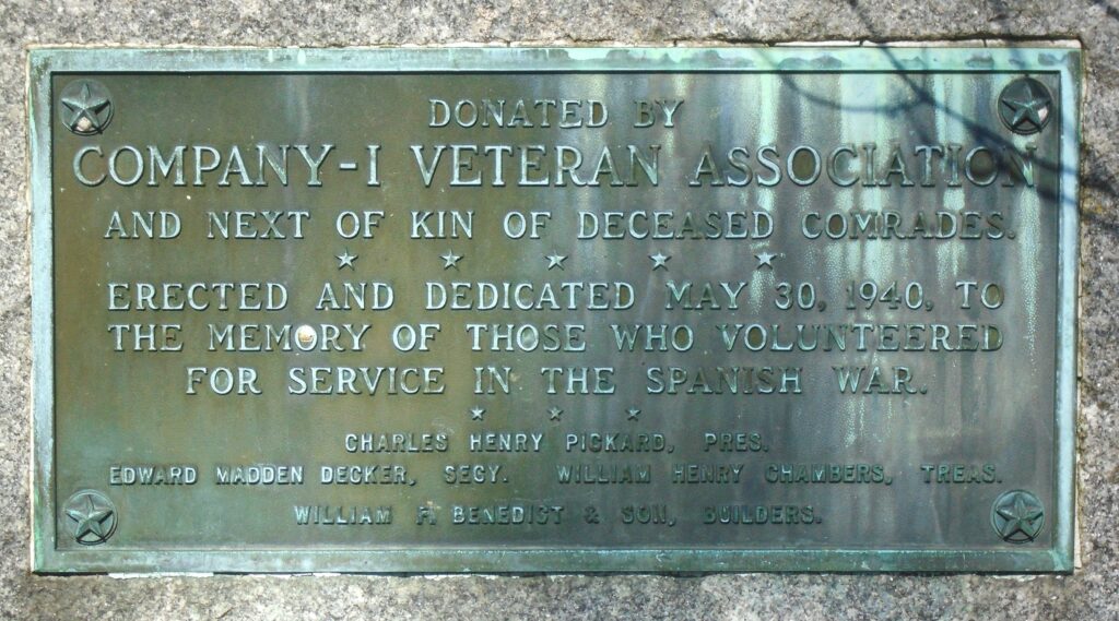 CO. I. FIRST REGT. NEW YORK VOLUNTEER INFANTRY MEMORIAL PLAQUE A