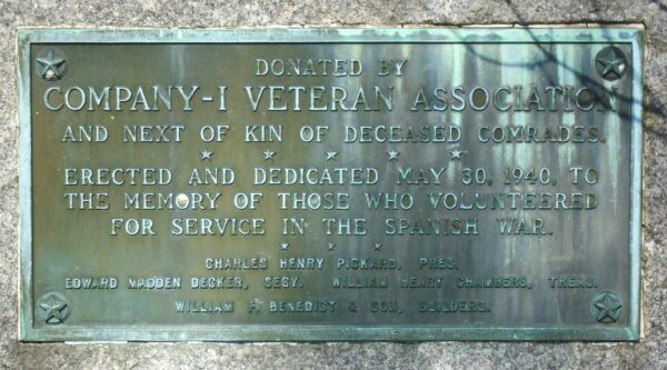 CO. I. FIRST REGT. NEW YORK VOLUNTEER INFANTRY MEMORIAL PLAQUE A