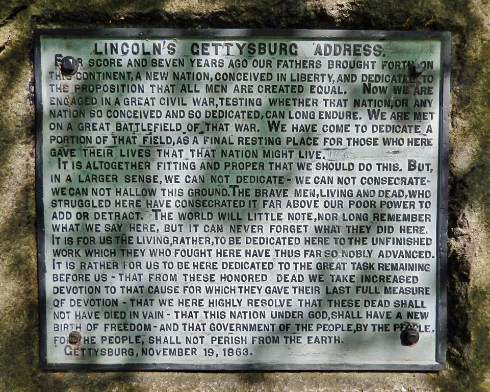NAPLES, NY LINCOLN’S GETTYSBURG ADDRESS WAR MEMORIAIL PLAQUE