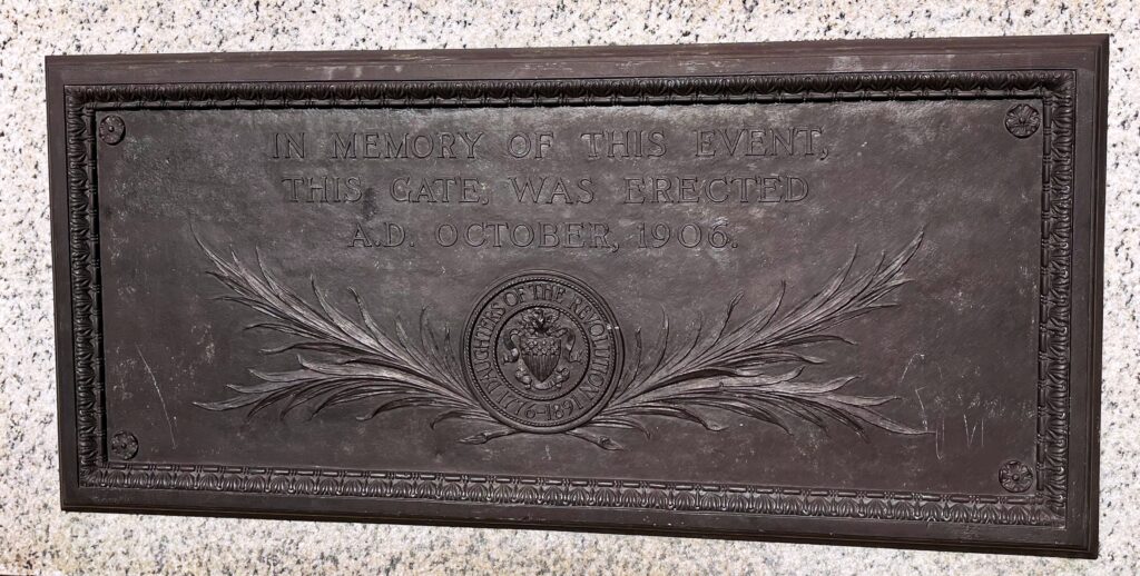GEORGE WASHINGTON TOOK COMMAND WAR MEMORIAL GATE PLAQUE B