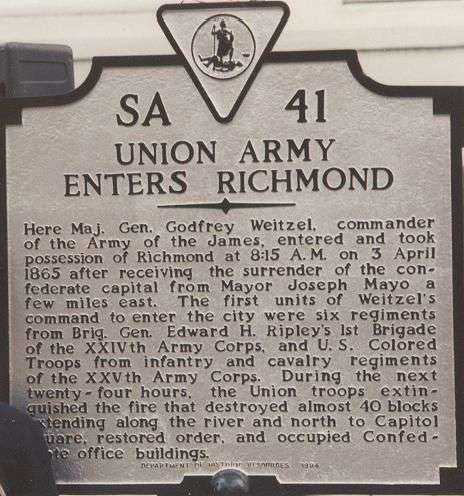 UNION ARMY ENTERS RICHMOND MEMORIAL MARKER