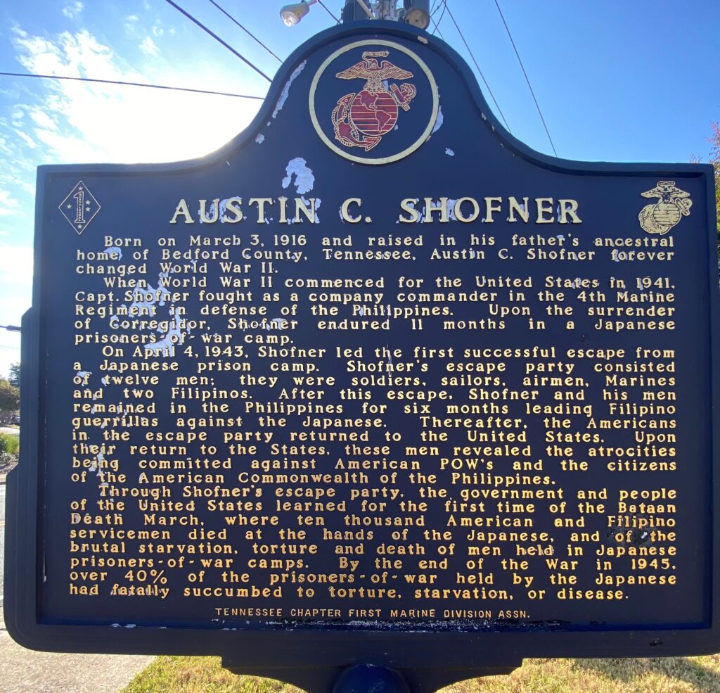 AUSTIN C. SHOFNER WAR MEMORIAL MARKER FRONT