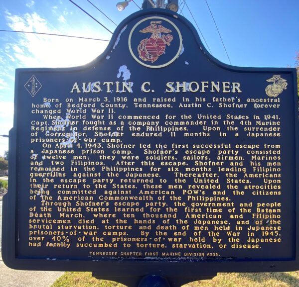 AUSTIN C. SHOFNER WAR MEMORIAL MARKER FRONT