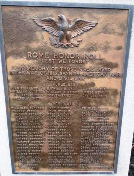 ROME HONOR ROLL WAR MEMORIAL PLAQUE A