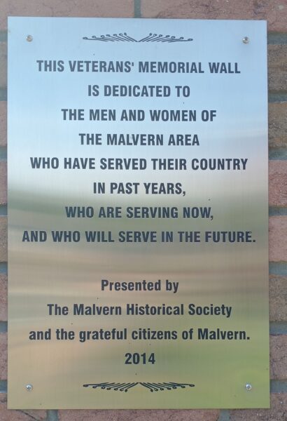 MALVERN AREA VETERANS MEMORIAL PLAQUE