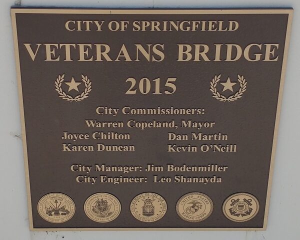 CITY OF SPRINGFIELD VETERANS BRIDGE MEMORIAL PLAQUE