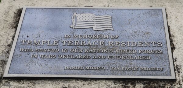 TEMPLE TERRACE RESIDENTS WAR VETERANS MEMORIAL PLAQUE