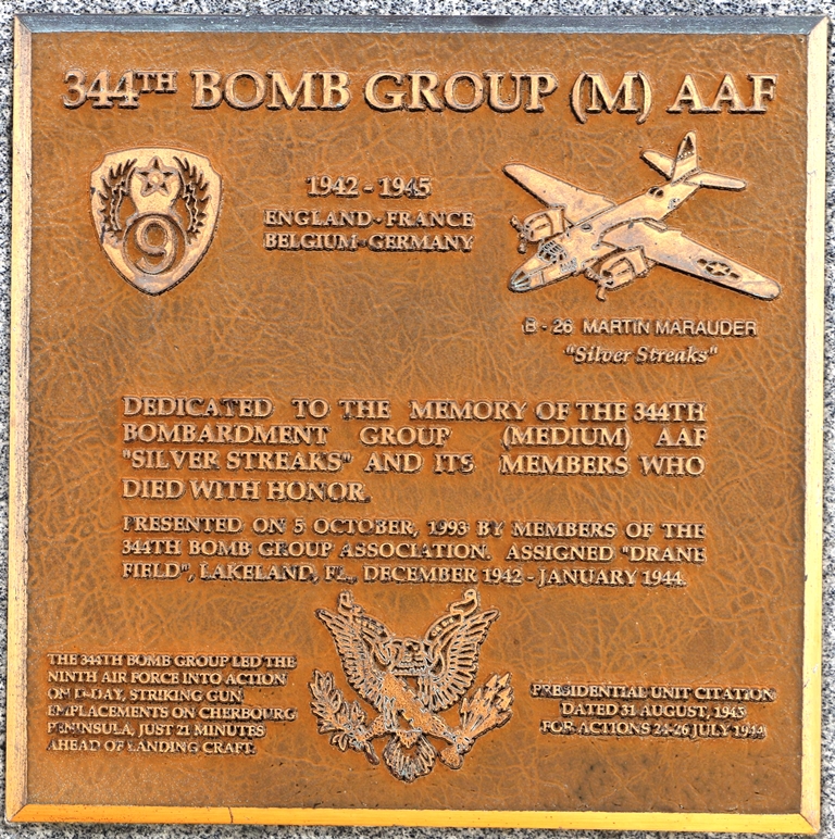 LAKELAND 344TH BOMB GROUP (M0 AAF WAR MEMORIAL PLAQUE
