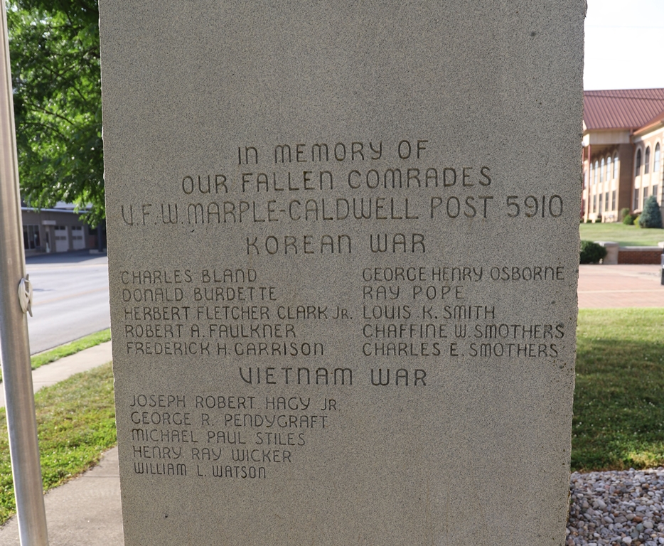 IN MEMORY OF OUR FALLEN COMRADES WAR MEMORIAL BACK