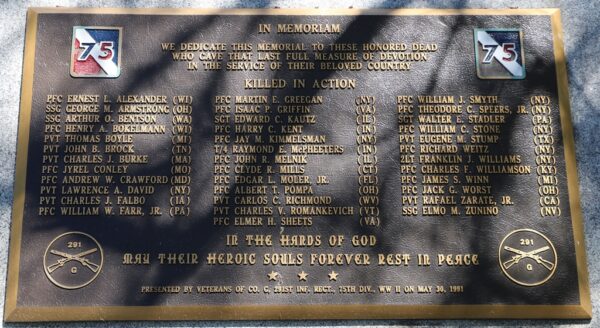 75TH DIVISION WORLD WAR II MEMORIAL PLAQUE