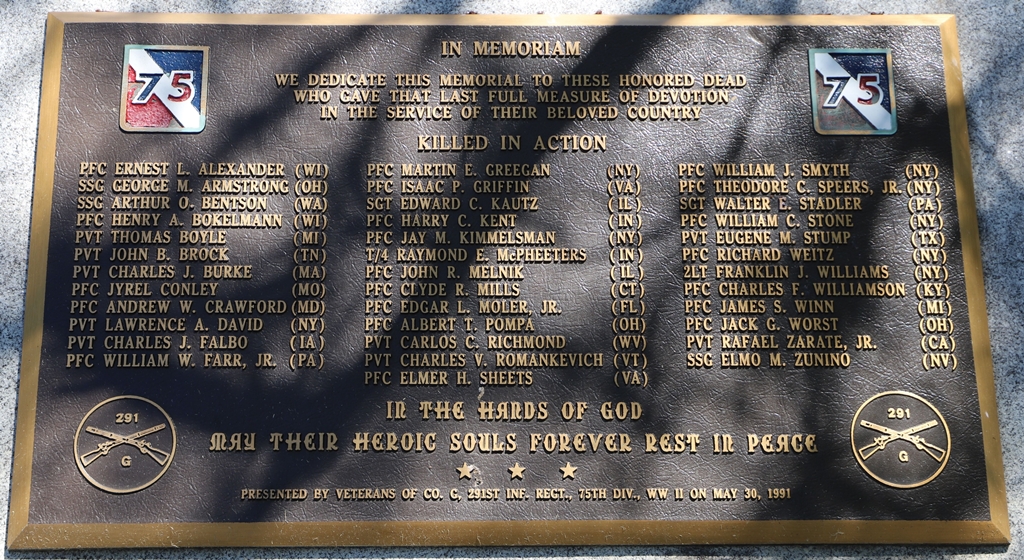 75TH DIVISION WORLD WAR II MEMORIAL PLAQUE