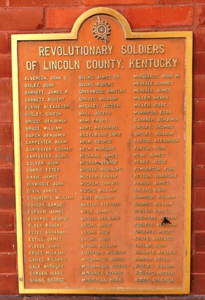 REVOLUTINARY SOLDIERS OF LINCOLN COUNTY, KENTUCKY MEMORIAL PLAQUE