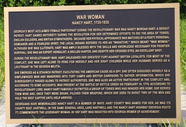 WAR WOMEN NANCY HART MEMORIAL PLAQUE