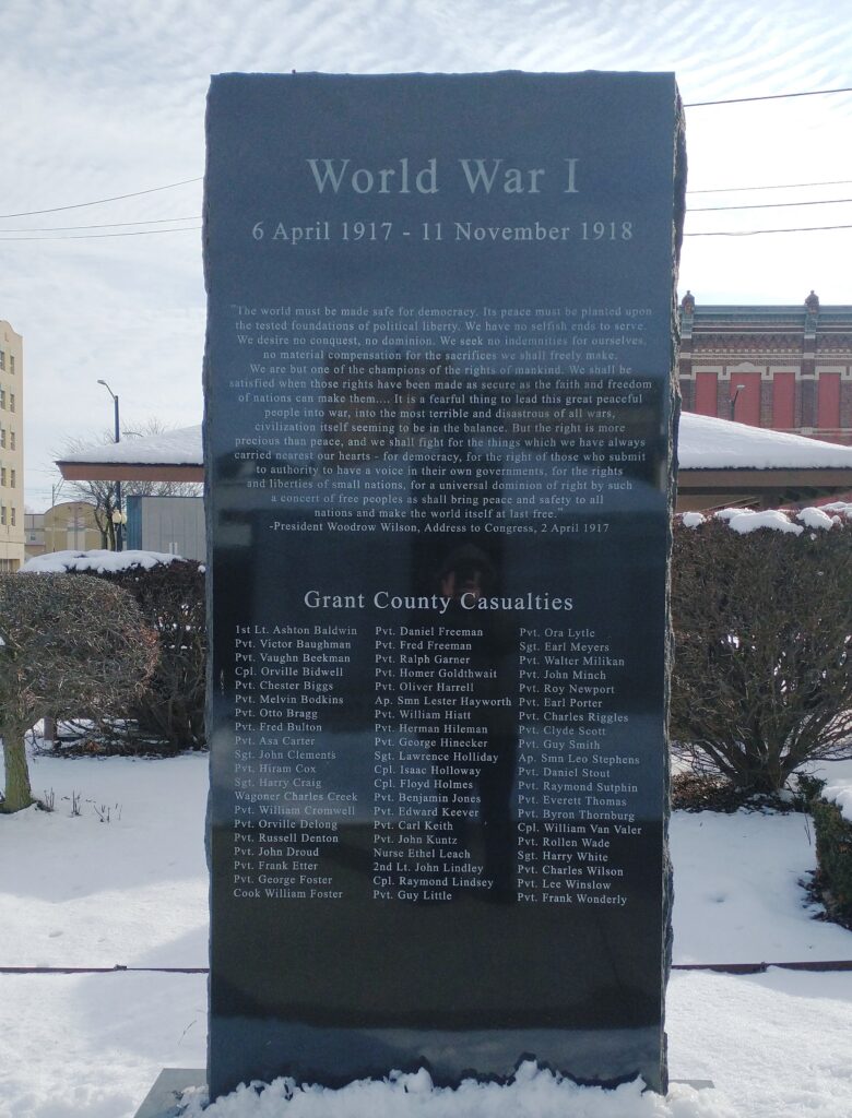 GRANT COUNTY WORLD WAR I CASUALTIES MEMORIAL FRONT
