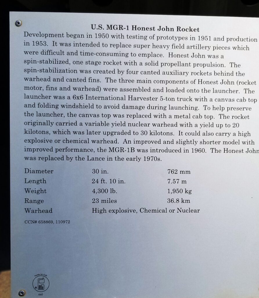 U.S. MGR-A HONEST JOHN ROCKET MEMORIAL PLAQUE