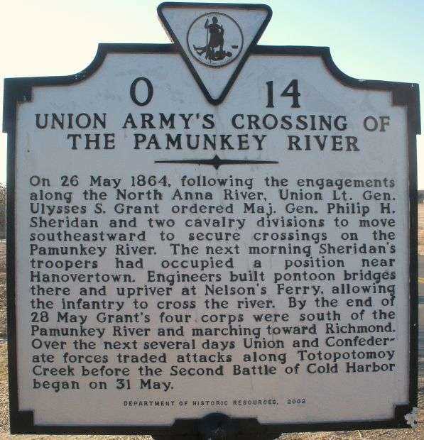 UNION ARMY’S CROSSING OF THE PAMUNKEY RIVER MEMORIAL MARKER