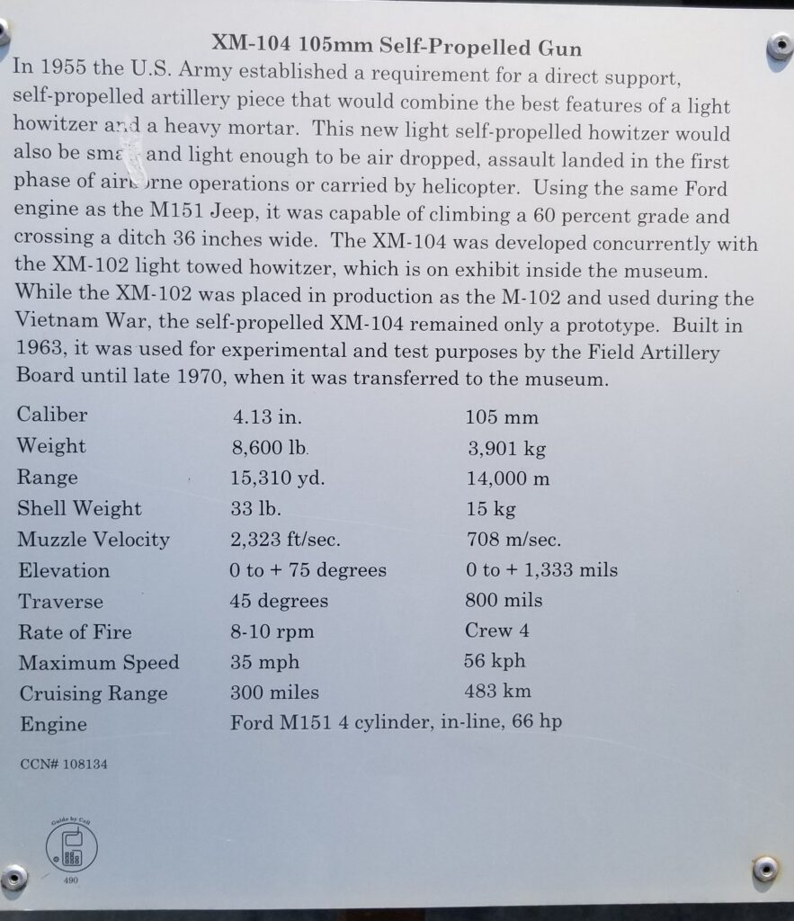 XM-104 105MM SELF-PROPELLED GUN MEMORIAL PLAQUE