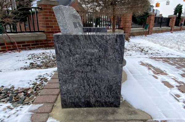 PFC BRIAN J. BACKUS WAR MEMORIAL BENCH LEFT SIDE