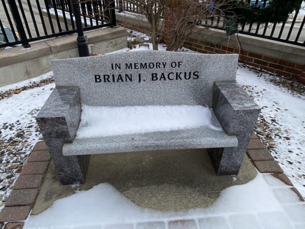 PFC BRIAN J. BACKUS WAR MEMORIAL BENCH FRONT
