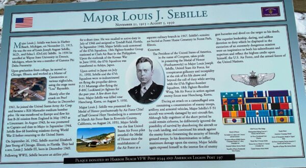 MAJOR LOUIS J. SEBILLE MEDAL OF HONOR WAR MEMORIAL PLAQUE