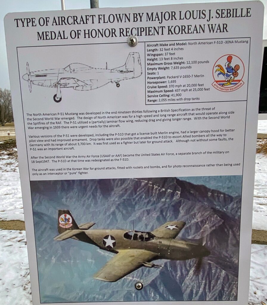 TYPE OF AIRCRAFT FLOWN BY MAJOR LOUIS J. SEBILLE MEDAL OF HONOR MEMORIAL PLAQUE