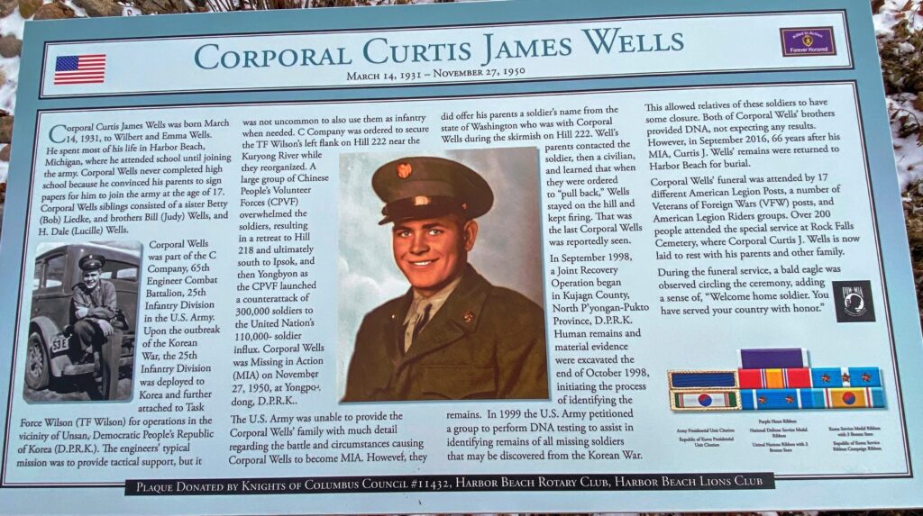 CORPORAL CURTIS JAMES WELLS WAR MEMORIAL PLAQUE