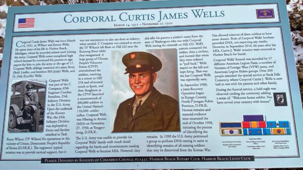 CORPORAL CURTIS JAMES WELLS WAR MEMORIAL PLAQUE