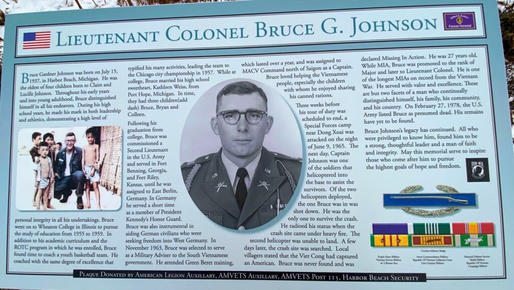 LIEUTENANT COLONEL BRUCE G. JOHNSON WAR MEMORIAL PLAQUE
