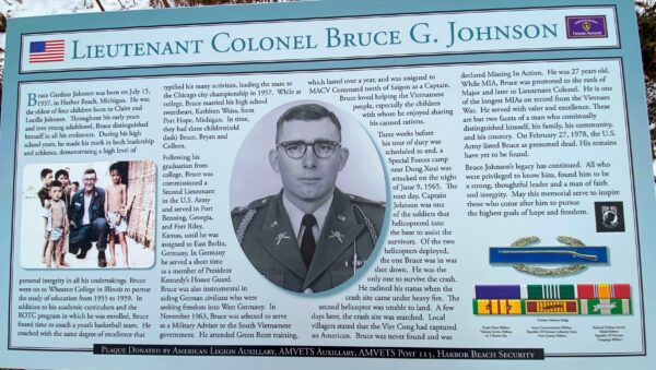 LIEUTENANT COLONEL BRUCE G. JOHNSON WAR MEMORIAL PLAQUE