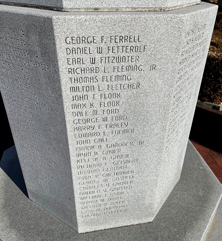 FREDERICK COUNTY WORLD WAR II MEMORIAL SIDE A