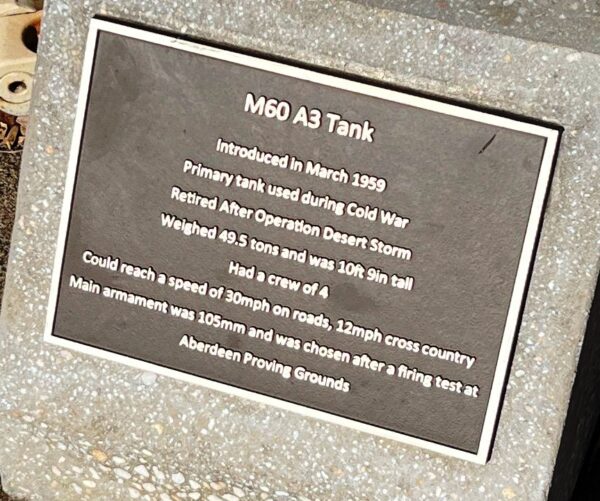M60 A3 TANK MEMORIAL PLAQUE