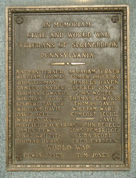 SPRINGBROOK CIVIL WAR AND WORLD WAR MEMORIAL PLAQUE