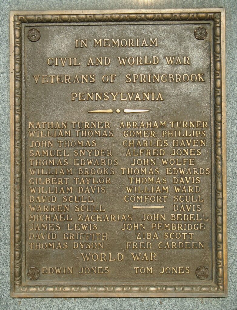 SPRINGBROOK CIVIL WAR AND WORLD WAR MEMORIAL PLAQUE