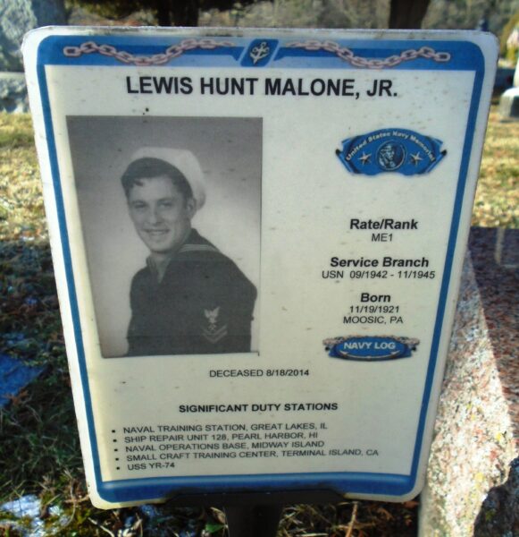 LEWIS HUNT MALONE, JR. WAR MEMORIAL PLAQUE