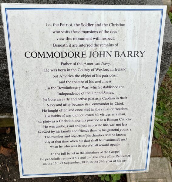COMMODORE JOHN BARRY REVOLUTIONARY WAR MEMORIAL STONE