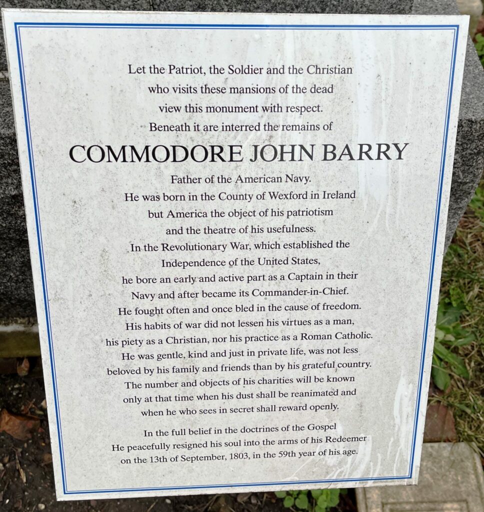 COMMODORE JOHN BARRY REVOLUTIONARY WAR MEMORIAL STONE