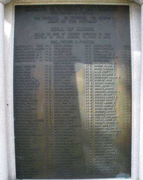 EIGHT N.Y. HEAVY ARTILLERY WAR MEMORIAL PLAQUE