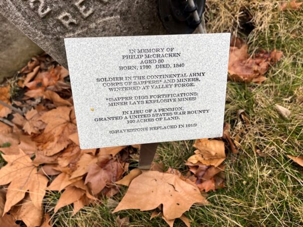 IN MEMORY OF PHILIP MCCRACKEN REVOLUTIONARY WAR MEMORIAL STONE