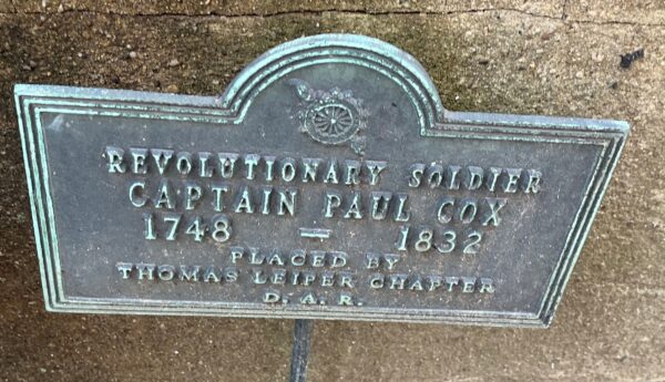REVOLUTIONARY SOLDIER CAPTAIN PAUL COX MEMORIAL PLAQUE