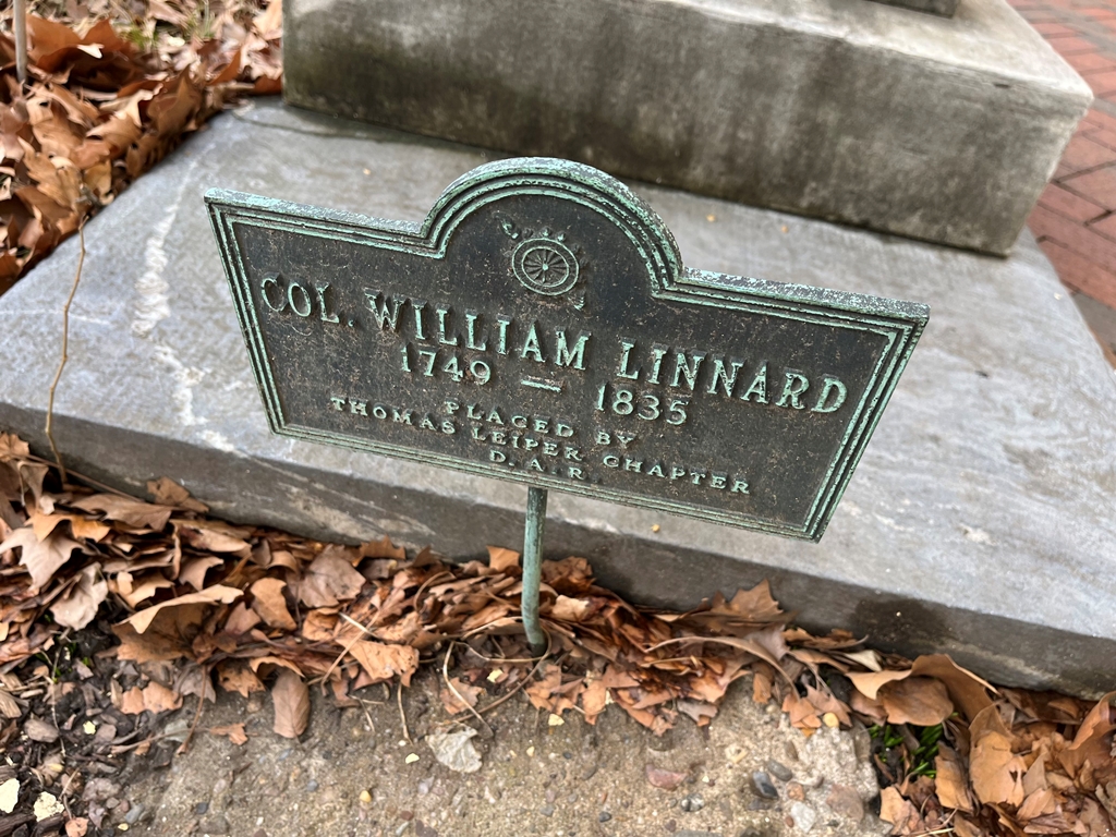 COL. WILLIAM LINNARD REVOLUTIONARY WAR MEMORIAL PLAQUE