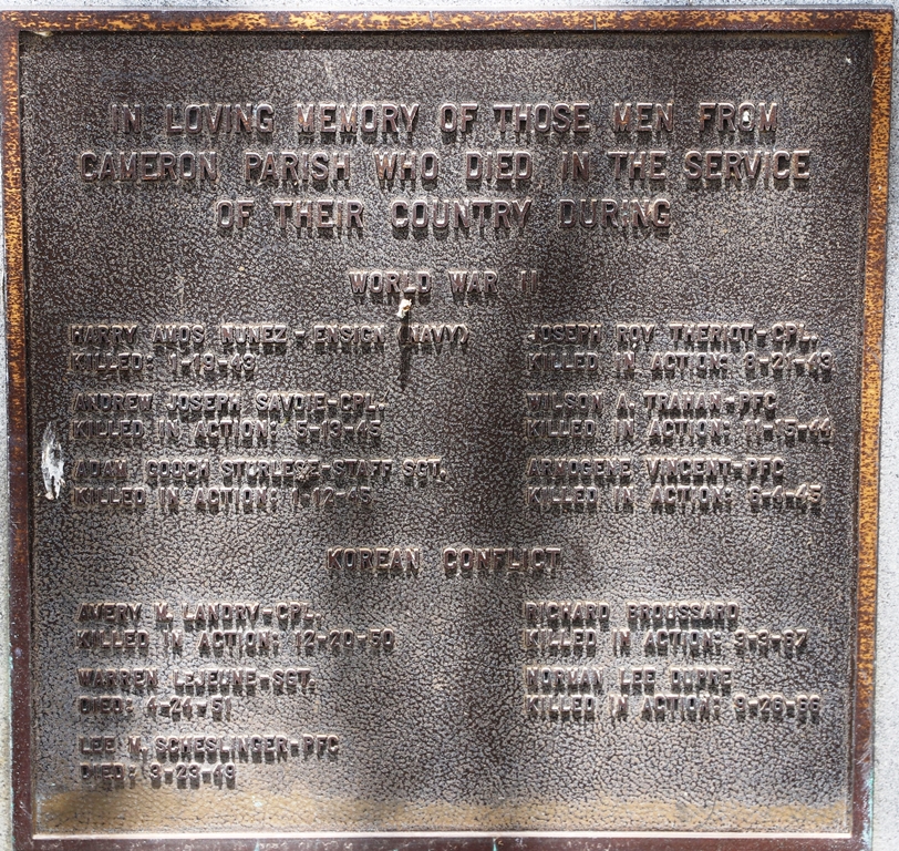 CAMERON PARISH WAR DEAD MEMORIAL PLAQUE C