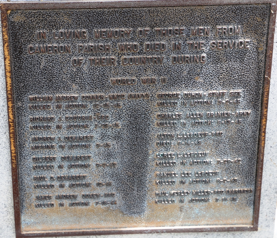 CAMERON PARISH WAR DEAD MEMORIAL PLAQUE B